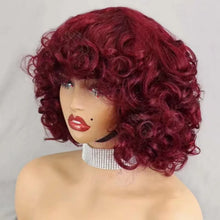99J burgundy Fumi Curly Bob Wig Bouncy Pixie Cut Wig Highlight Full Machine Egg Curls Curly Human Hair Wigs for Women With Bangs