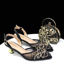 Venus Chan Nigerian Elegant Lace Net Style Green Crystal Low Heel Shoes And Three-Dimensional Mini Bag Commuter Women's Shoes