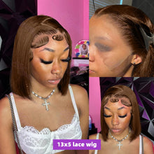 Brazilian  250 Density Short Bob 13x4 HD Transparent Lace Front Human Hair Wig Chocolate Brown Straight 13x5 Lace Frontal Wigs