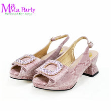 2025 Autumn New Design Specials Italian Women Shoes and Bag Set Comfortable Mid Heels With Rhinestone in Yellow Color