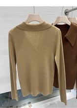 New 2025 Women's Turn-down Collar Long Sleeve Knitted Shirts Tops Solid Thin Sweater Female Elegant Knitwear Jumper Pullovers
