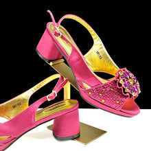 QSGFC Open Toe Women Heels for 2024 Elegant Party Olive Color Diamond Pumps Italian Shoes and Bags Matching Set