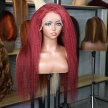 99J Burgundy Colored Kinky Straight 13x4 Lace Front Wig Human Hair Brazilian Remy 13x6 HD Lace Frontal Wig For Women Pre Plucked