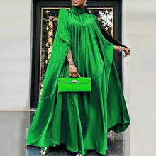 Women Evening Maxi Dress VONDA 2023 Summer Stand Collar Elegant Satin Long Bat Sleeve Pleated Sundress Casual Solid Robe Femme