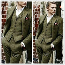 Men's Suit Plaid Two Button Jacket Vest&Pants