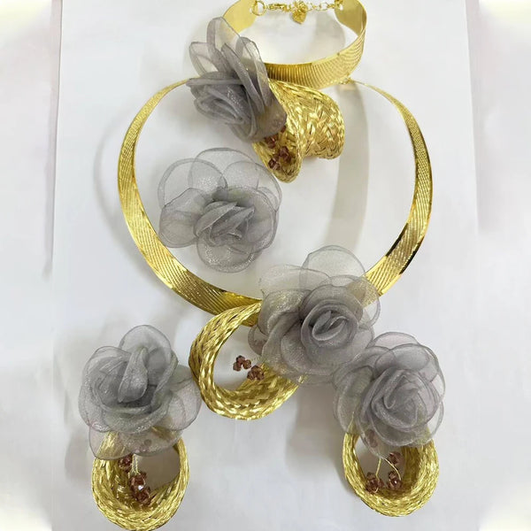 New Fashion Trendy Women Jewelry Set Brazilian Heavy Earrings Necklace Weaving Buds African Wedding Bridal New Style Wife Gift