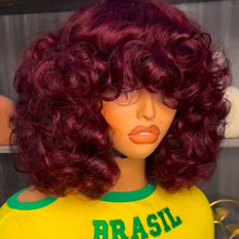 99J burgundy Fumi Curly Bob Wig Bouncy Pixie Cut Wig Highlight Full Machine Egg Curls Curly Human Hair Wigs for Women With Bangs