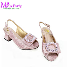 2025 Autumn New Design Specials Italian Women Shoes and Bag Set Comfortable Mid Heels With Rhinestone in Yellow Color