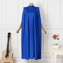 Women Evening Maxi Dress VONDA 2023 Summer Stand Collar Elegant Satin Long Bat Sleeve Pleated Sundress Casual Solid Robe Femme