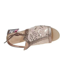 2023 New Women Summer Fashion Mid Heels Peep Toe Shoes for Women Glitter Sandals Ladies Buckle Strap Bling  Rhinestone Sandals