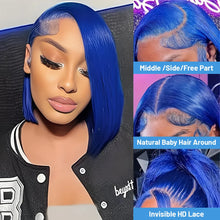 Brazilian Hair Straight Navy Blue Bob Human Hair Wig 180 Density 13x4 HD Lace Frontal Wigs