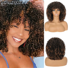 Blonde Curly Wigs for Women Short Afro Kinky Curly Wigs with Bangs Synthetic Heat Resistant Hair Replacement Wig with Wig Caps