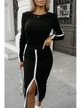 2025 Spring Autumn Elegant Sexy High Slit Skirts Outfit Women Long Sleeve Matching Sets Casual Solid Patchwork Ladies Suits New