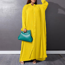Autumn and Winter Fashion New Women's Loose Round Neck Single Breasted Pleated Temperament Obese Women's Long Sleeved Dress