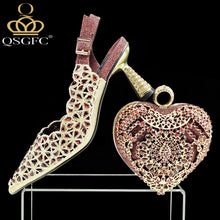 QSGFC New Shoes and Bags Matching Set 2024 Nigerian Women Heel Party for Women Fuchsia Colour Italian Design Wedding INS Design