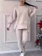 Women's Casual Sweatshirt Sports Set Autumn Winter Fashion Solid Loose Irregular Sweatshirt Top And Slim Trouser Two Piece Sets