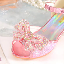Summer Girls Sandals With Heel Fashion Rhinestone Shiny Glitter Shoes Children Princess Bowtie Dancing Shoes H876