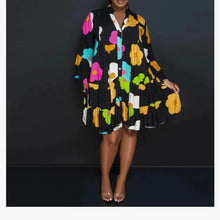 Autumn Women's New Loose Fashionable Printed Long Sleeved Sexy V-neck Single Breasted Shirt Big Swing Half Body Jumpsuit