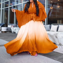 CM.YAYA Gradient Women's Set Full Sleeve Belt Blouse Shirt and Pleated Long Skirts Suit Street Two 2 Piece Set Outfit Tracksuit