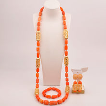 Natural coral beads orange necklace set for stylish Nigerian wedding couple African jewelry