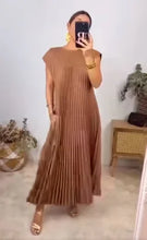 Loose Solid Color Loose Waist Large Hem Long Dress Summer New Fashion O-Neck Sleeveless Pleated Maxi Women's Dress Femme Robe
