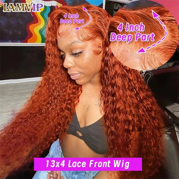 Ginger Orange Deep Wave Frontal Wig Transparent 13x6 Hd Front Human Hair Wigs Curly Hair 13x4 Lace Frontal Wig Colored