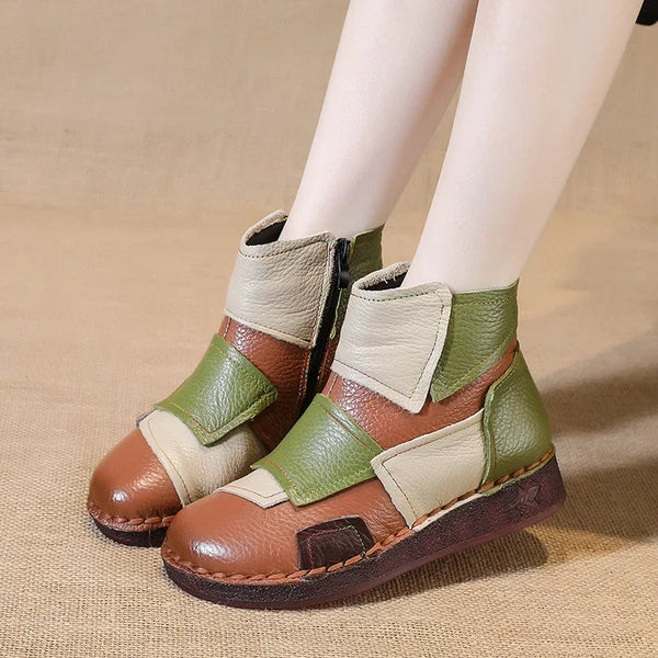 Winter Genuine Leather Flat-soled women shoes Casual shoes women Boots Color Matching Short Boots Warm Comfortable Cotton Shoes