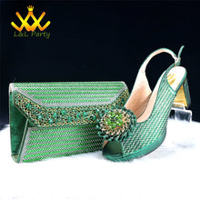 2025 Special New Arrivals Italian Women Shoes and Bag to Match in Green Color with Platform Shinning Crystal Sandal for Wedding