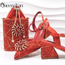 QSGFC High-end Women's Shoes with Diamond Oval Stand Bag Popular in Nigeria Women's High Heels for Special Day