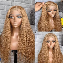 Honey Blonde Human Hair Deep Wave 13x6 HD Pre Plucked Curly Lace Front Wig