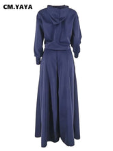 CM.YAYA Fashion Women's Set Long Sleeve Hooded Sweatshirt and High Side Split A-line Maxi Skirt Suit 2024 Two 2 Piece Set Outfit