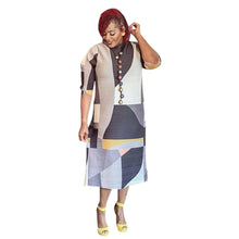 2023 Fashion African 3/4 Sleeve Polyester Plus Size O-Neck Pleated Long Dress Dashiki African Clothes African Dresses for Women