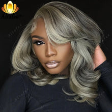 Transparent Full 13X4 Lace Frontal Wig Bob Wave Wig Gray Ash Blonde Highlight Wig Short Bob Human Hair Preplucked Wigs For Women