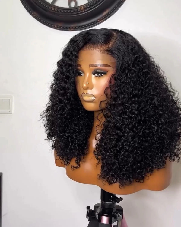 Short Bob Cut Black Color Deep Curly 13X4 HD Lace Front Wigs Synthetic Wig Preplucked With Baby Hair Bleached Knots Glueless Wig