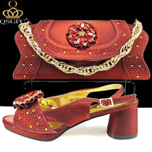 QSGFC Open Toe Women Heels for 2024 Elegant Party Olive Color Diamond Pumps Italian Shoes and Bags Matching Set