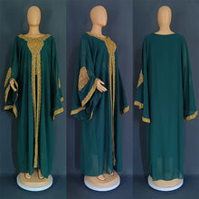 Two Piece Set Dress African Dresses for Women 2023 Traditional Gold Embroidery Clothing Islam Kaftan Abaya Musulman Robe Femme