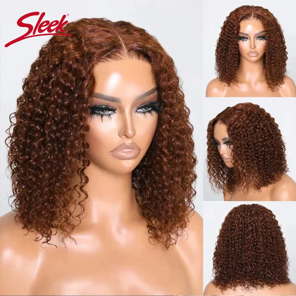 Brazilian Deep Curly Bob Hair Wigs Natural Black Color Brown HD Lace Front Part Transparent Highlight 4/27 Color Remy Hair Wig