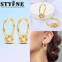 Elegant 925 Sterling Silver Double Square Buckle K Gold Set Pavé Earrings Women's Anniversary Party Jewelry Gift