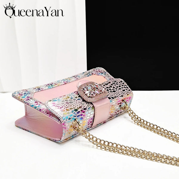 Queena Yan Italian Latest Styles Women Shoes and Bag Set Pink Color Comfortable Elegant High Heels With Rhinestone Decorate