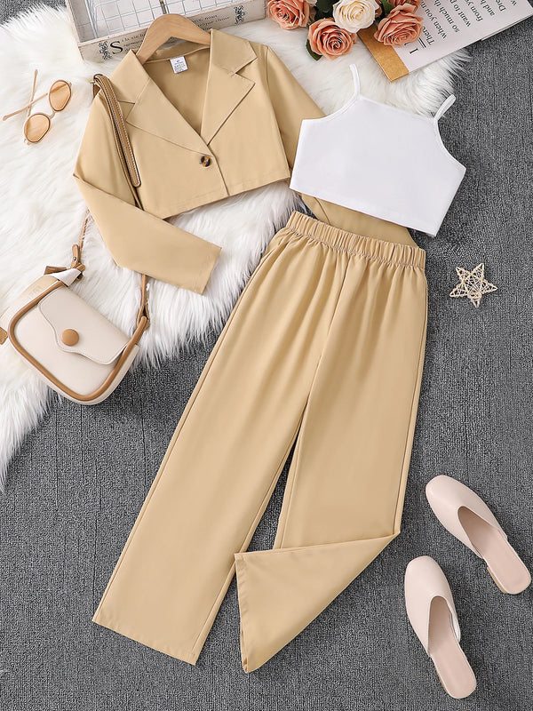 Spring/Summer Fashion girl Autumn/Winter New fashion trend Outdoor Casual Set three-piece - Khaki