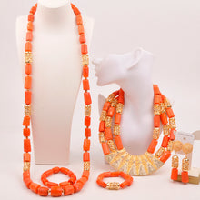 Natural coral beads orange necklace set for stylish Nigerian wedding couple African jewelry