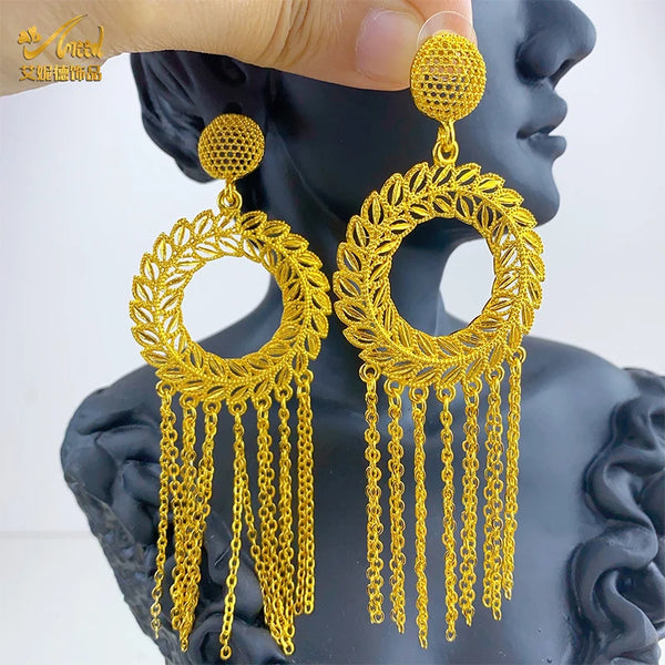 Indian Earrings for Women Design Tassel Drop Earrings 24k Gold Plated Dubai African Party Earrings Accessory for Weddings Gifts