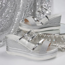 Women's Wedges Sandals Luxury Platform Slippers Sexy Open Toe Women Shoes Shiny High Heels Women Beach Shoes sandalias de mujer