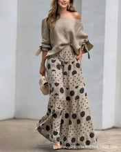 New Casual Set Fashion High Street Outfits Casual Diagonal Neck Hollow Nine-quarter Top Loose Polka Dot Printed Leg Pants Suit