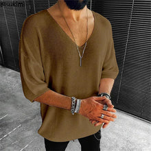 New 2025 Men's Summer Short Sleeve Knit Tops Shirts Casual V-neck British Loose Shirts Male Solid Shirts for Men Fashion Tops