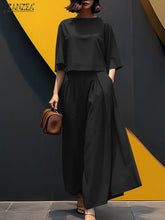 ZANZEA 2PCS Women Summer Pant Sets Casual Solid Work Outfits 3/4 Sleeve Blouse Wide Leg Trousers Suit 2025 Fashion Matching Sets