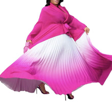 CM.YAYA Gradient Women's Set Full Sleeve Belt Blouse Shirt and Pleated Long Skirts Suit Street Two 2 Piece Set Outfit Tracksuit