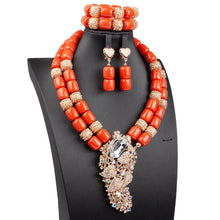 Artificial Coral Women Pendant Necklace Bracelets Earrings Suit African Wedding Jewelry Set Nigeria Bride Accessories Party Gift