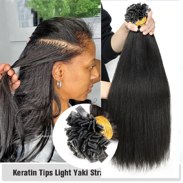 Light Flat Tip Yaki Human Hair Extension Pre Bonded Keratin Fusion K Tip 00g 100Pcs