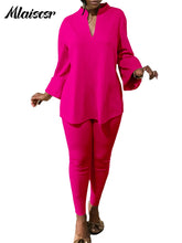 Mlaiscsr Causal Solid 2 Piece Set Women V Neck Loose Fit Tops and Legging Jogger Pants Suit Stretwear Birthday Tracksuits Outfit